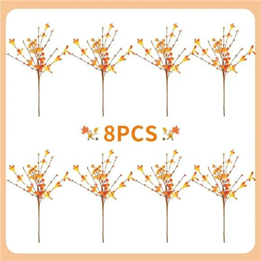 8pcs artificial fall flowers orange berry stems thanksgiving autumn vase centerp
